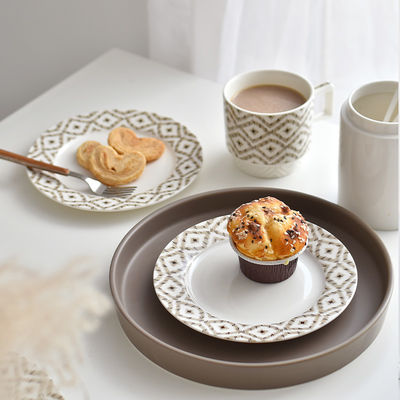 Under Glazed Technique Ceramic Dinnerware Sets For 6 People In Green Gray Brown Color