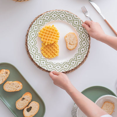 Under Glazed Technique Ceramic Dinnerware Sets For 6 People In Green Gray Brown Color