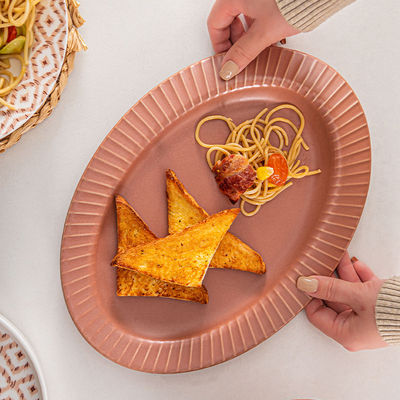 Under Glazed Technique Ceramic Dinnerware Sets For 6 People In Green Gray Brown Color